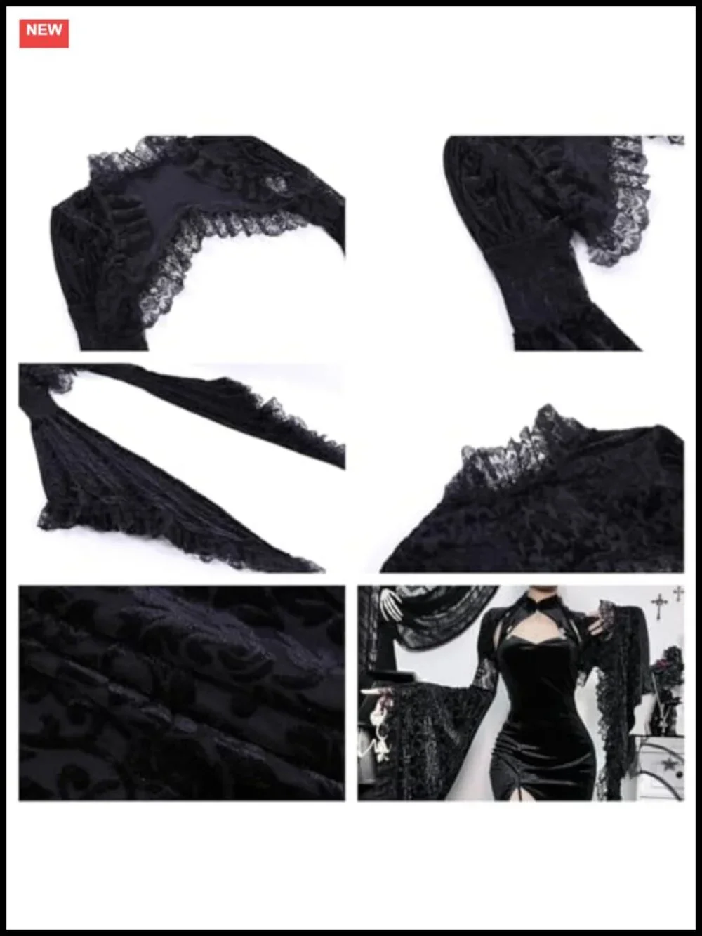 Gothic Lace Cardigan Mesh Bell Sleeve Cropped Shrug Y2K Punk Bolero